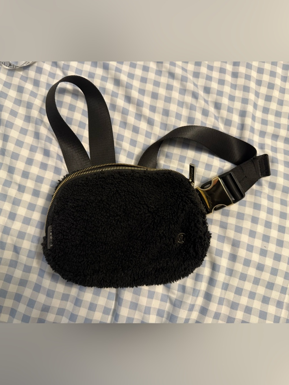 lululemon athletica Black Sherpa Crossbody Bag with Gold Hardware